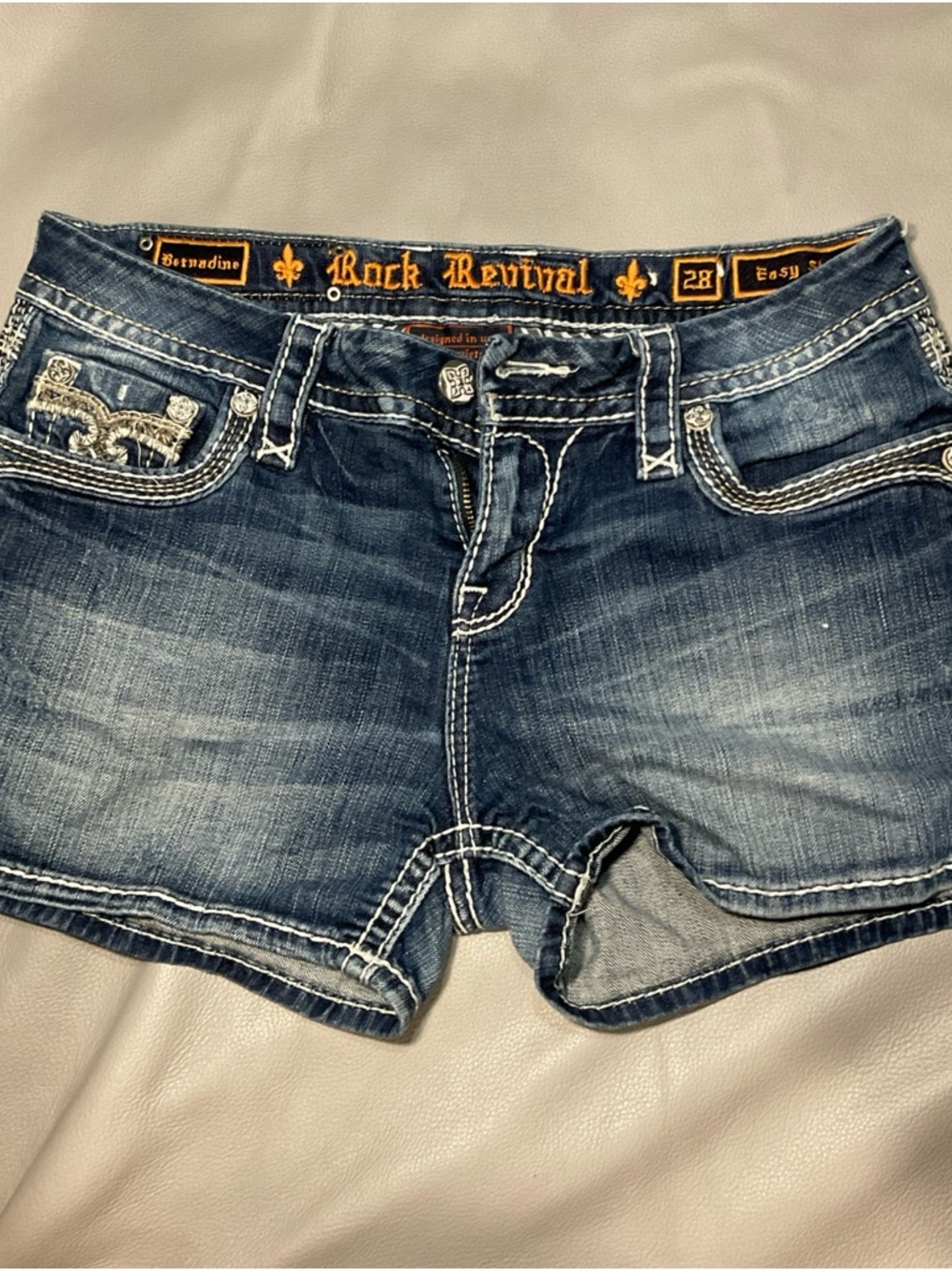 Rock Revival Women's Distressed Blue Jean Shorts with Embroidered Pockets - Picture 2 of 10